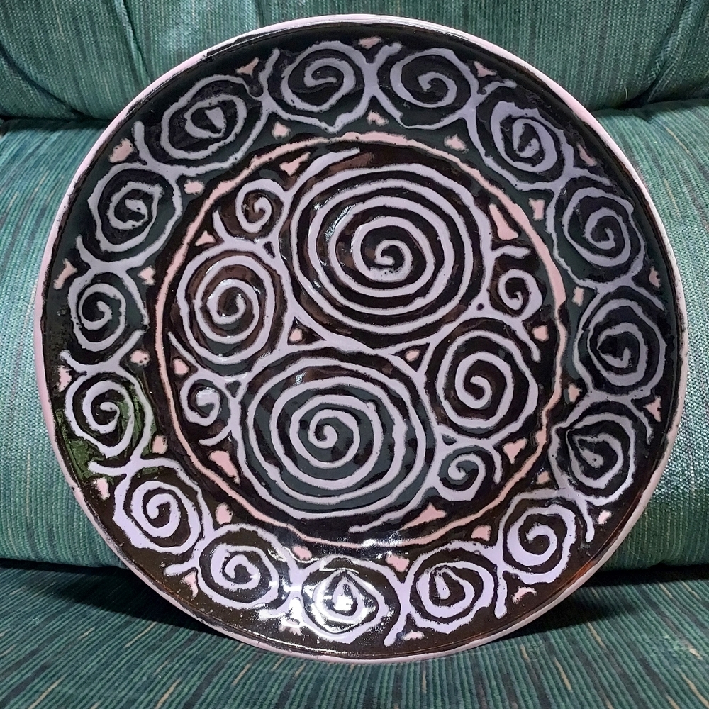 Fiasco Ware Pottery Abstract Spiral Art Bowl Redware 10"